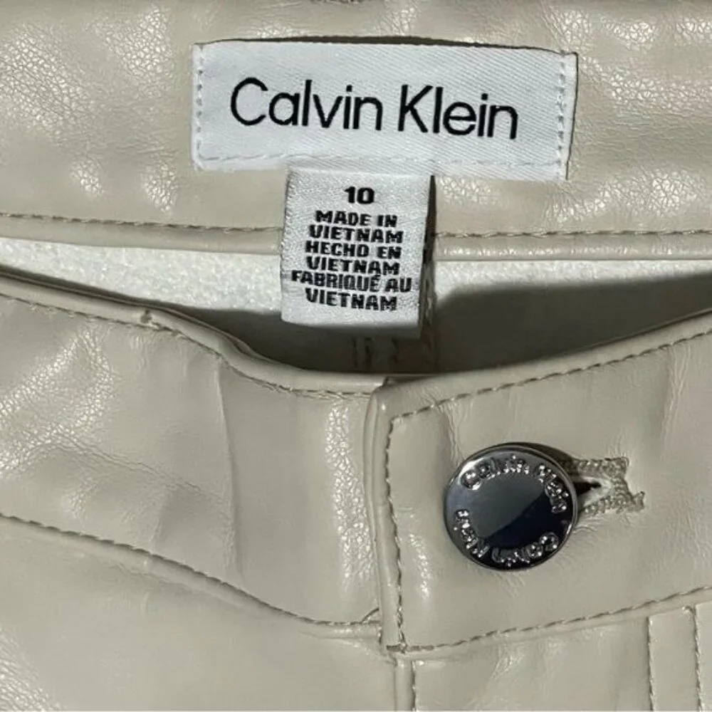 Calvin Klein Pant Women’s 10 Beige Faux Leather Straight Leg New - Picture 6 of 7
